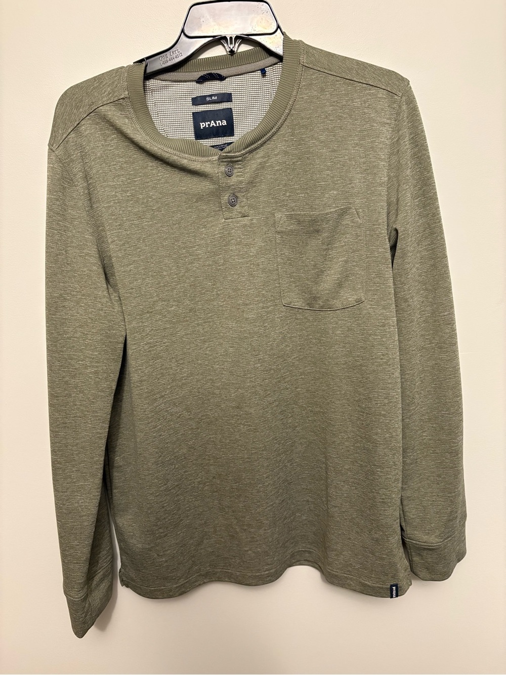 prAna Sol Defender Slim Henley Shirt Olive Green Medium